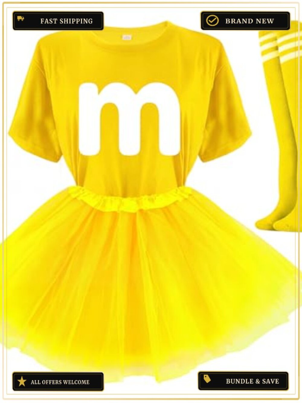Letter M Halloween Costume Tutu Skirt T-Shirt Knee High Socks Set